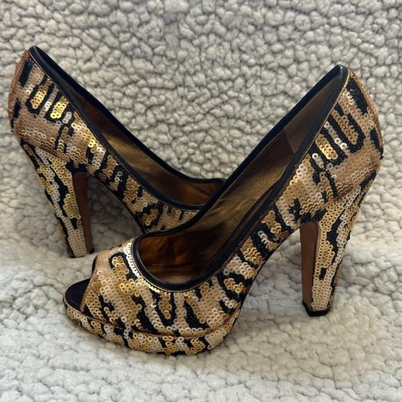 Coach black & gold sequin peeped toe heels size 7.5 B - Picture 6 of 8